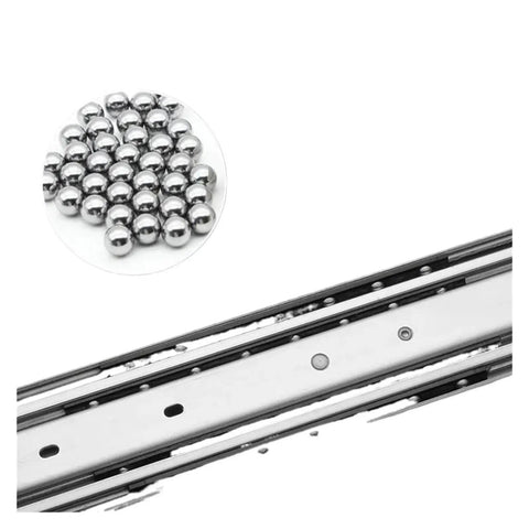 Heavy Duty Drawer Slides With Lock, 120kg Load Capacity, showing steel ball bearings for smooth operation and full extension.