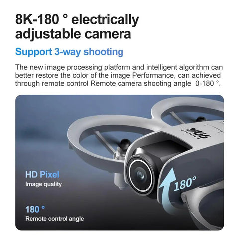 Close-up of HD Drone With Dual Cameras For Aerial Photography Remote Control Beginner Friendly, showing 8K adjustable camera angle.