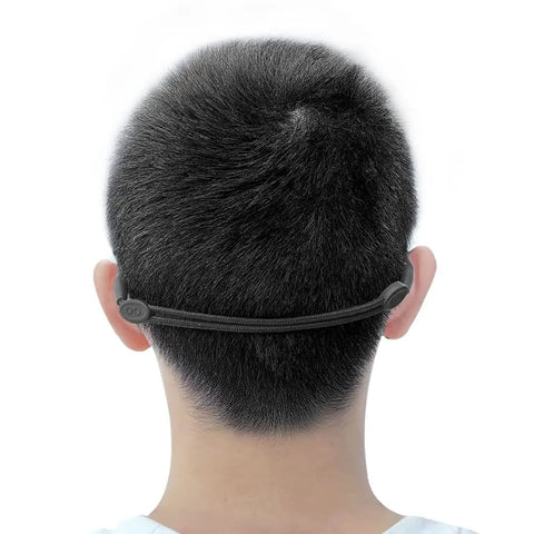 Person wearing Three Pack Adjustable Eyewear Strap For Sports And Active Lifestyles Stay Put Non Slip Eyewear Retainer in black.