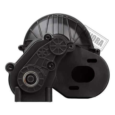 Black Complete Gearbox Transmission for One Tenth Scale Axial SCX10 II 90046 RC Crawler, front view with nylon casing