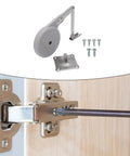 Heavy Duty Lid Support Hinge 90 Degree Open With Silent Damping installed on a wooden cabinet door with mounting screws shown