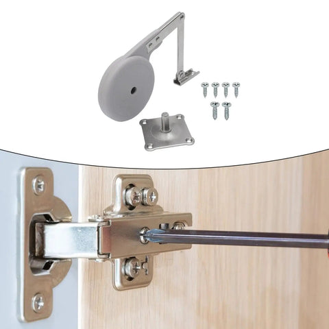 Heavy Duty Lid Support Hinge 90 Degree Open With Silent Damping installed on a wooden cabinet door with mounting screws shown
