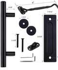 12 Inch Black Barn Door Handle With Latch Set, Heavy Duty Solid Carbon Steel Gate Pull, Rust-Resistant Powder Coat, Hardware Kit