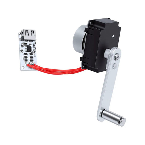 Hand Crank Generator Portable Emergency Power Charger With Rectifier for outdoor camping use, aluminum and stainless steel construction.