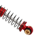 Close-up of Beefy 45mm Aluminum Threaded Shock Absorbers With Oil Dampers For FCX24 1/24 RC Crawler Upgrade in red.