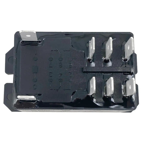 Bottom view of 2-Pack 30A 240VAC DPST-NO Power Relay for HVAC Systems, showing 2 pole, 8 pin quick-connect, flange mount design.