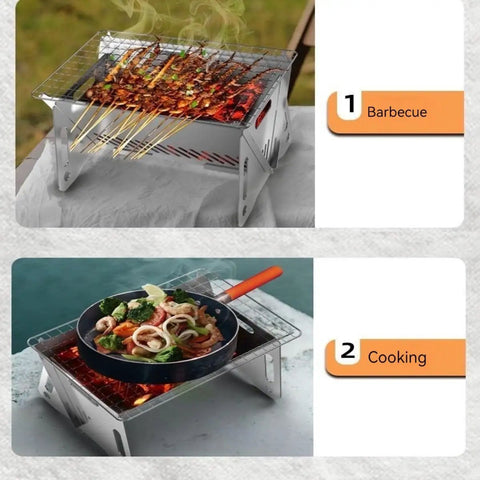 Portable Foldable BBQ Grill With Carry Bag For One To Two People On The Go Mini Charcoal Grill For Camping with kebabs and pan