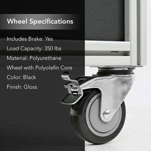 Rock Solid Heavy Duty 4 Inch Swivel Caster With Locking Brake For T Slot Aluminum Extrusions featuring black polyurethane wheel and brake.
