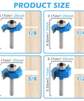 Pro Grade Carbide Rabbet Router Bit Set With Four T-Slot Bits And Six Bearing Heads, One Quarter Inch Shank, ideal for dadoes