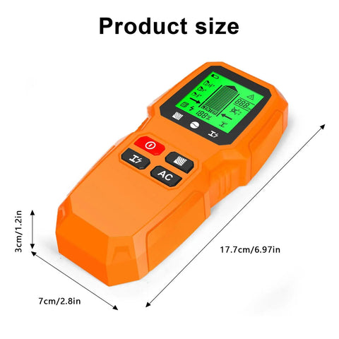 Wall Stud Finder Scanner LCD Display Electric Portable, orange handheld size 17.7cm x 7cm, with clear LCD for accurate scanning.