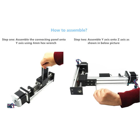 Kickass Xy Linear Motion Stage Featuring 500Mm X And 300Mm Y Stroke Ball Screw Guide Table assembly instructions with motor and hex wrench.