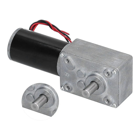 Top Shelf 12V Self Locking Dc Gear Motor Features A Tough Die Cast Aluminum Shell with black and silver finish for various applications.