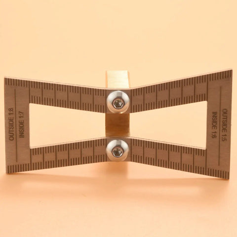 Dead On Dovetail Marking Gauge And Layout Tool Featuring Laser Cut Precision With Dual Angle Blades For No Sweat Woodworking Joints Solid Copper Steel Build For Hardwood And Softwood Projects Silver with measurement markings
