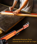 Next Level Miter Gauge with 22-to-36-Inch Extension Fence and 27 Positive Angle Stops for precise angled cuts.