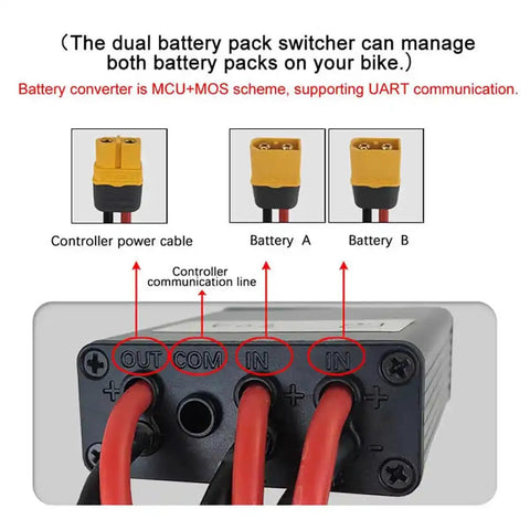 Dual Battery Discharge Converter And Parallel Module For Electric Bikes With XT60 Plug 24 To 72V DC 40A Rating Beefed Up Balancer And Quick Switch For Safe Parallel Battery Setup Perfect For 750W And 1000W Motors