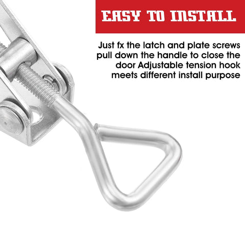 Close-up of a toggle latch clamp from 36 Pack Toggle Latch Clamps With Adjustable 330 Lbs Holding Power, red easy install text