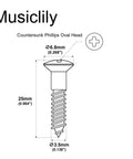 Gig Ready Hella Tough Stainless Steel Countersunk Screws 3.5Mm By 25Mm for electric guitar mounting showing dimensions and head type.