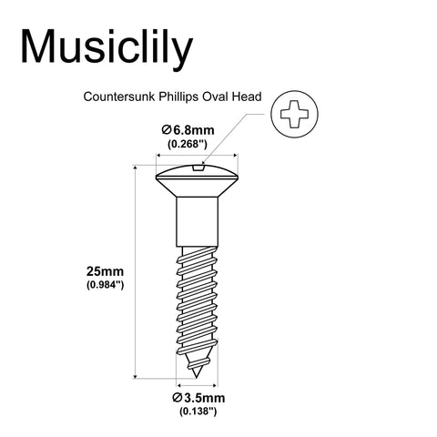 Gig Ready Hella Tough Stainless Steel Countersunk Screws 3.5Mm By 25Mm for electric guitar mounting showing dimensions and head type.