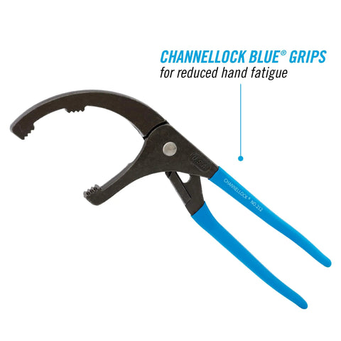 Beefy 12 Inch Oil Filter Pliers 212 Forged High Carbon Steel with blue grips for automotive and PVC conduit use