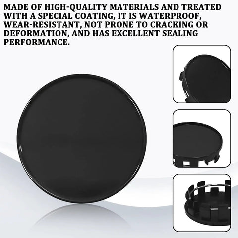 Universal 54 Mm Wheel Center Caps Snap In Rim Hub Covers Anti Scratch Dustproof Black Hubcaps, top view showing smooth finish.