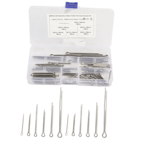 Assorted Stainless Steel Cotter Pin Set For Auto Repair And Workshop, 90 Pieces, 304 Grade Fasteners In 6 Sizes with box