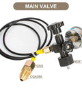 Hydraulic Nitrogen Accumulator Charging Kit With Seven Adapters And Three Analog Gauges For Easy Fill And Reliable Pressure Test System main valve with labeled connectors.