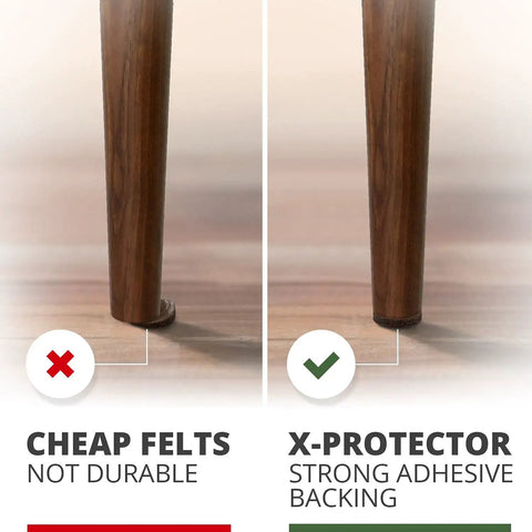 Comparison of table legs with cheap felt pad and Crazy Big 357 Piece Felt Furniture Pads Pack for floor protection.