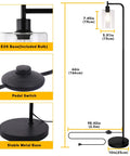 Lit Industrial Floor Lamp In Black And Gold With Clear Glass Shade Dimmable Modern Standing Lamp Remote And Foot Control 6W LED Edison Bulb Bright Corner Light For Living Room Bedroom And Office showing dimensions, glass shade, base, and pedal switch.