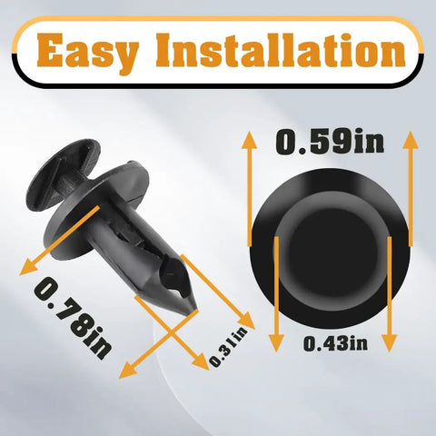 Heavy Duty U Type Nut And Screw Kit For UTV ATV And Snowmobile Featuring Rock Solid Nylon Rivets dimensions with easy installation details.