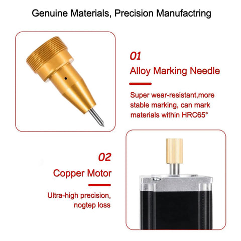 Portable Pneumatic Dot Peen Marking Machine for Large Metal Parts 0.01 to 1mm Depth Rotary Chassis, alloy marking needle and copper motor.