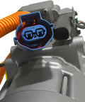 Close-up of Precision Engineered Heavy Duty Auto AC Compressor compatible with Tesla Model X 2016-2020 showing electrical connector.