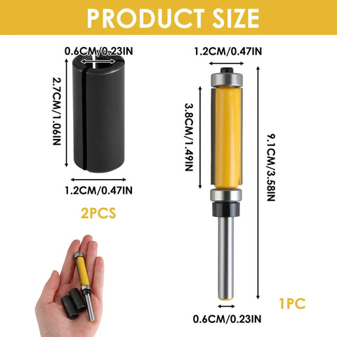 Product size details of Double Bearing Flush Trim Router Bit Set With One Quarter Inch Shank Carbide Top And Bottom Bearings.