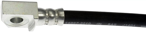 Close-up of Front Passenger Side Brake Hydraulic Hose for Ford Models with metal fitting and black EPDM rubber construction.