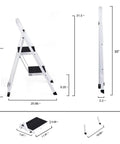 Heavy Duty Steel 2 Step Stool Ladder With Grab Handle Portable Folding Step Ladder Anti Slip Wide Pedal dimensions illustration