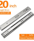 Full Extension Drawer Slides Stainless Steel Soft Close Three Section Drawer Rails For Cabinets 20 Inch 50 Cm