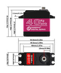 Technical diagram of 40Kg High Torque RC Servo With Metal Gear Digital HV 6.8V 180 Degree Swing showing dimensions and specifications.