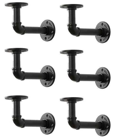 Beefy Wall Hanging Shelf Brackets Set Of 6 Heavy Duty Rustic Black Metal Pipe Brackets for DIY Open Shelving Floating Shelves Supports