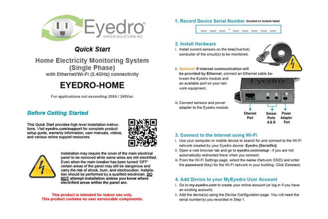 Smart Home Energy Monitor With Whole Home Power Tracking And Real Time Usage Insights Featuring Slick WiFi Ethernet Setup For Solar Net Metering quick start guide and installation instructions.