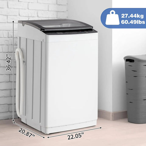 Slick 30 Lbs Fully Automatic Portable Washing Machine With Integrated Drain Pump side view showing dimensions and sleek design.