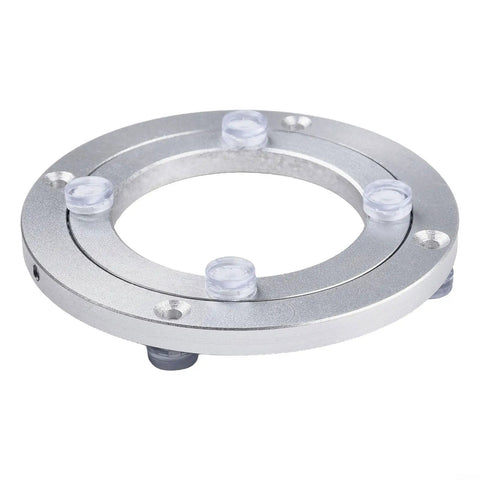 Rotating Bearing Turntable Base 5 Inch Aluminum Alloy Lazy Susan Hardware silver round platform with visible ball bearings