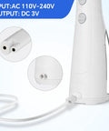 Replacement 3V 2 Prong Charger Power Cord For Waterpik Cordless Water Flosser with plug and close-up of input ports