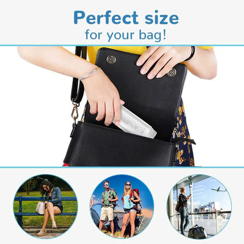 Person placing Portable Travel Electric Bidet Bottle Sprayer For Personal Hygiene And Baby Care with other images of use cases