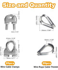 M3 Wire Rope Clamp And Thimble Kit For One Eighth Inch Steel Cable 304 Stainless Steel Rigging Accessories with dimensions