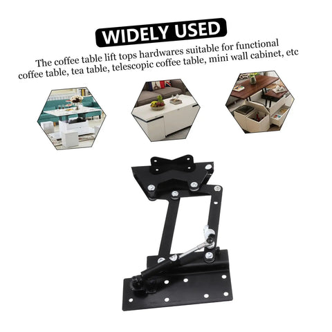 Heavy Duty Coffee Table Lifting Frame With Retractable Hydraulic Lifter Space Saving Rack for seamless living room upgrades, black metal construction.