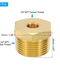 Brass hex bushing reducer, 2 pcs, 1/8 NPT female to 3/4 NPT male, pipe fitting