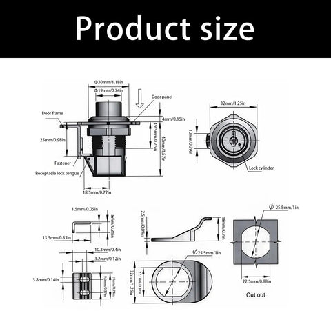Push Button Latches With Smooth Locking Mechanism, Waterproof Cabinet Door Latch for Camping Trailers and RVs with size dimensions