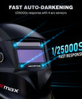 Pro Grade Large Viewing Auto Darkening Welding Helmet With Top Optical Clarity And True Color View, Four Arc Sensors, 1/25000s Response Time