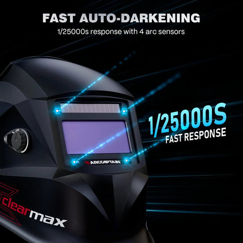 Pro Grade Large Viewing Auto Darkening Welding Helmet With Top Optical Clarity And True Color View, Four Arc Sensors, 1/25000s Response Time
