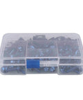 Aluminum Motorcycle Fairing Screw Kit With 177 Pieces M5 And M6 Bolts And M6 Washer Set in a clear plastic box