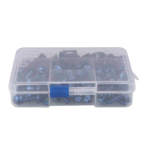 Aluminum Motorcycle Fairing Screw Kit With 177 Pieces M5 And M6 Bolts And M6 Washer Set in a clear plastic box